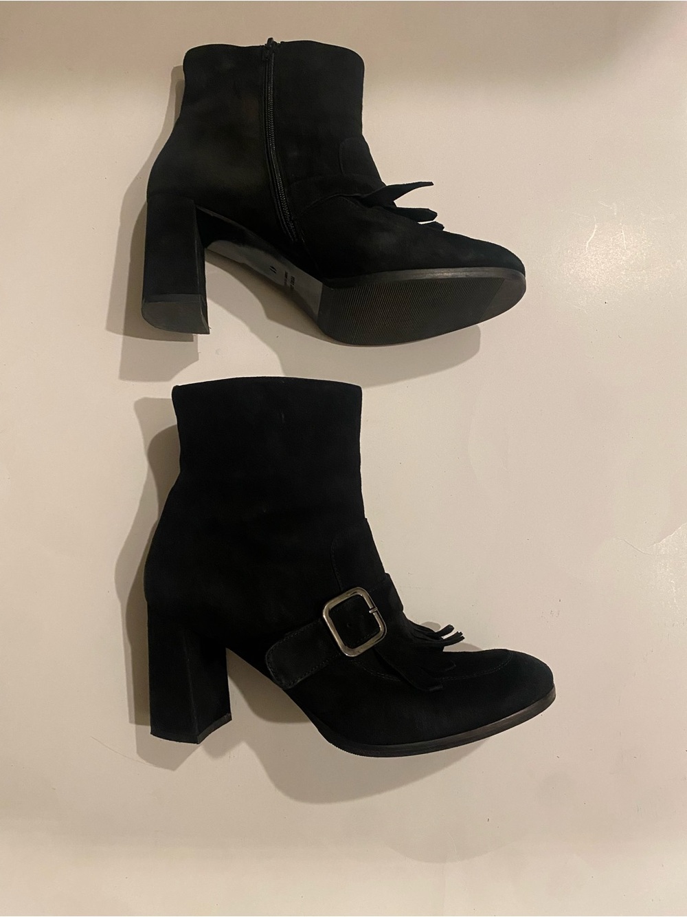 Chic BELLA RUSSO Black Suede Kiltie Buckle Ankle Boot Size 10.5 US / 41 EU